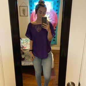 purple, scoop-neck blouse